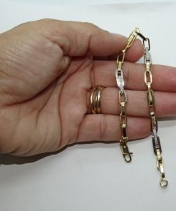Pulsera de Oro amarillo y oro blanco de 18k con circonitas para Hombre o mujer modelo forzada doble de 4.50 mm de ancho y 21.00 cm de Larga - Imagen 3