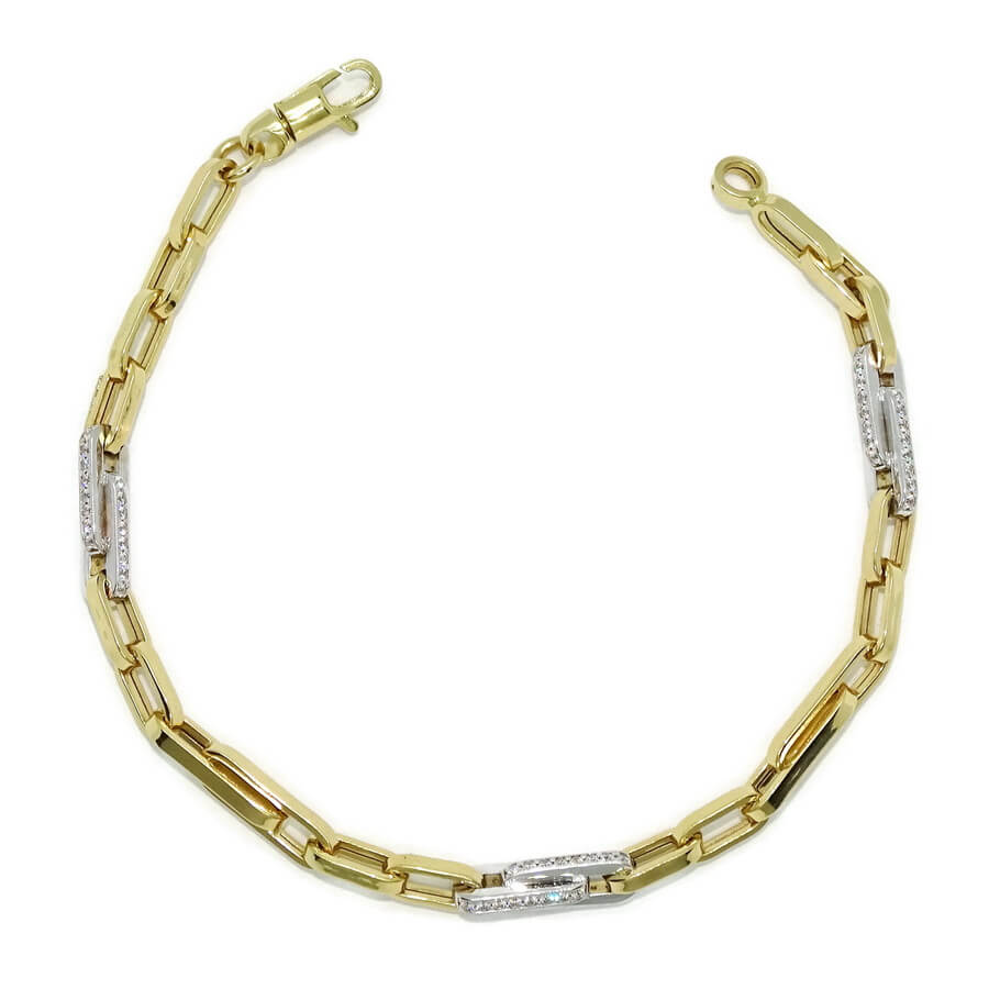 Pulsera de Oro amarillo y oro blanco de 18k con circonitas para Hombre o mujer modelo forzada doble de 4.50 mm de ancho y 21.00 cm de Larga