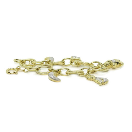 Preciosa y alegre pulsera para mujer de oro amarillo y oro blanco lapidado de 18k con 5 motivos. - Imagen 7
