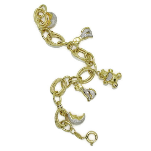Preciosa y alegre pulsera para mujer de oro amarillo y oro blanco lapidado de 18k con 5 motivos. - Imagen 6