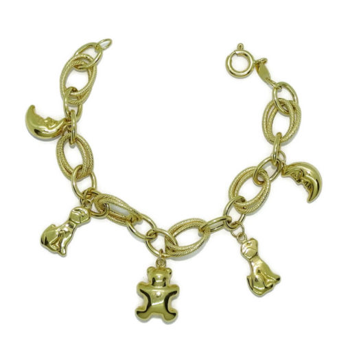 Preciosa y alegre pulsera para mujer de oro amarillo y oro blanco lapidado de 18k con 5 motivos. - Imagen 5