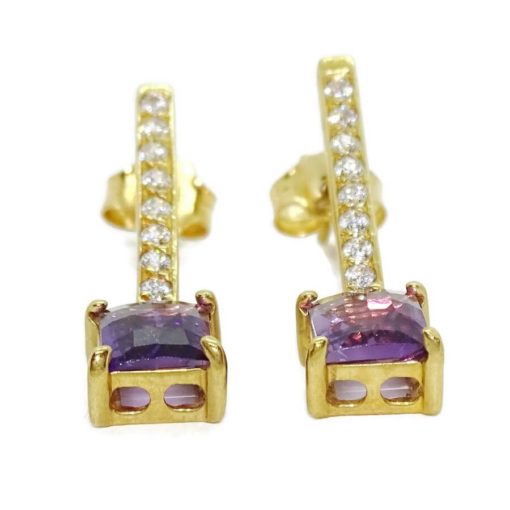 Preciosos pendientes en oro amarillo de 18k con 2 amatistas naturales de 8x6 y circonitas. - Imagen 6