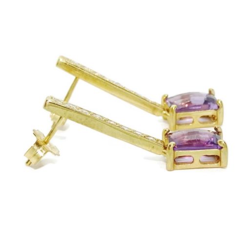 Preciosos pendientes en oro amarillo de 18k con 2 amatistas naturales de 8x6 y circonitas. - Imagen 5