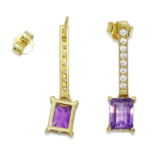 Preciosos pendientes en oro amarillo de 18k con 2 amatistas naturales de 8x6 y circonitas. - Imagen 4