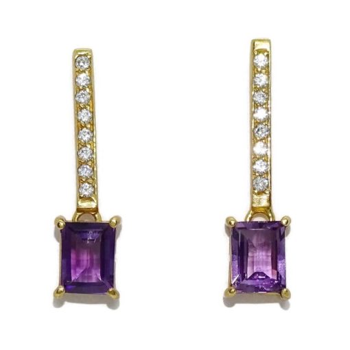 Preciosos pendientes en oro amarillo de 18k con 2 amatistas naturales de 8x6 y circonitas. - Imagen 7