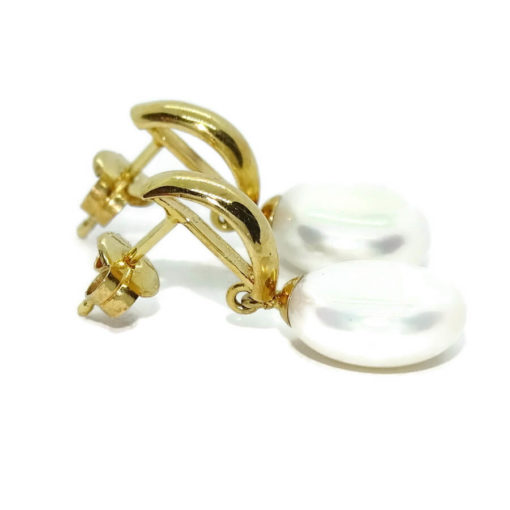 Preciosos y elegantes pendientes de medio gancho de oro amarillo de 18K con 2 perlas cultivadas tipo coin de 11mm - Imagen 7
