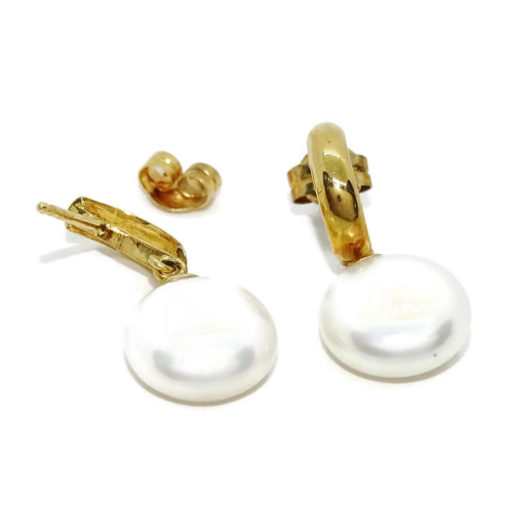 Preciosos y elegantes pendientes de medio gancho de oro amarillo de 18K con 2 perlas cultivadas tipo coin de 11mm - Imagen 6