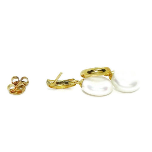 Preciosos y elegantes pendientes de medio gancho de oro amarillo de 18K con 2 perlas cultivadas tipo coin de 11mm - Imagen 5