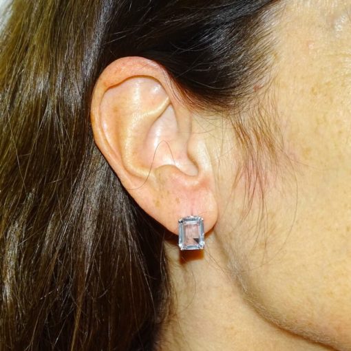Pendientes de oro blanco de 18K con 2 circonitas azules - Imagen 2