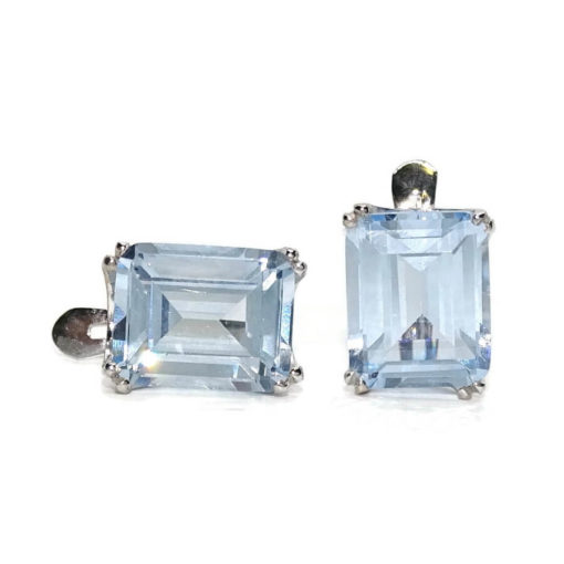 Pendientes de oro blanco de 18K con 2 circonitas azules - Imagen 6