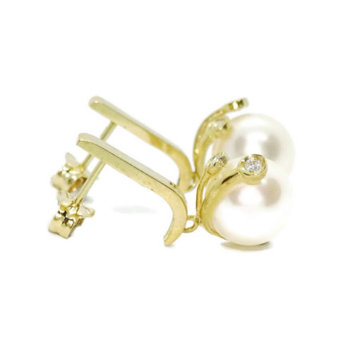 Pendientes para mujer de oro amarillo de 18k con 4 circonitas engastadas y perlas cultivadas redondas de 9.00mm. - Imagen 8