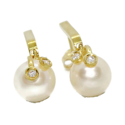 Pendientes para mujer de oro amarillo de 18k con 4 circonitas engastadas y perlas cultivadas redondas de 9.00mm. - Imagen 7
