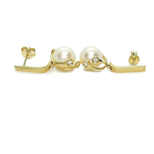 Pendientes para mujer de oro amarillo de 18k con 4 circonitas engastadas y perlas cultivadas redondas de 9.00mm. - Imagen 6