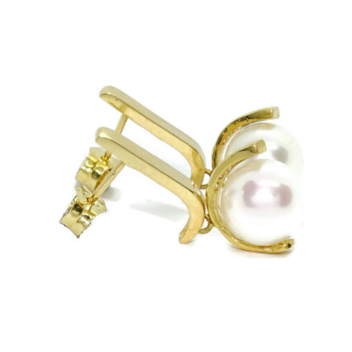 Pendientes para mujer de oro amarillo de 18k con una barra de circonitas y perlas cultivadas redondas de 9.00mm - Imagen 6