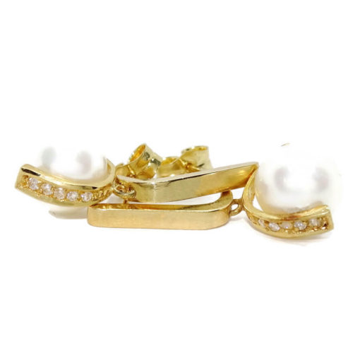 Pendientes para mujer de oro amarillo de 18k con una barra de circonitas y perlas cultivadas redondas de 9.00mm - Imagen 5