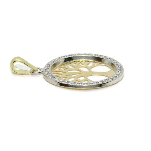 Colgante árbol de la vida bicolor oro 18k con 38 circonitas. 1.70cm de diámetro. Todo oro 18k - Imagen 3