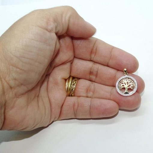 Colgante árbol de la vida bicolor oro 18k con 38 circonitas. 1.70cm de diámetro. Todo oro 18k - Imagen 2