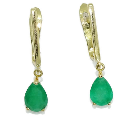 Preciosos pendientes en oro amarillo de 18k con 2 esmeraldas naturales talla lagrima de 7x5 - Imagen 9