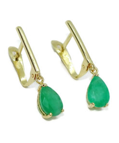 Preciosos pendientes en oro amarillo de 18k con 2 esmeraldas naturales talla lagrima de 7x5
