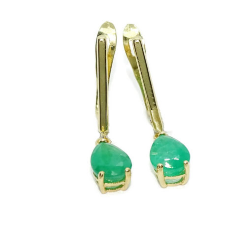 Preciosos pendientes en oro amarillo de 18k con 2 esmeraldas naturales talla lagrima de 7x5 - Imagen 6