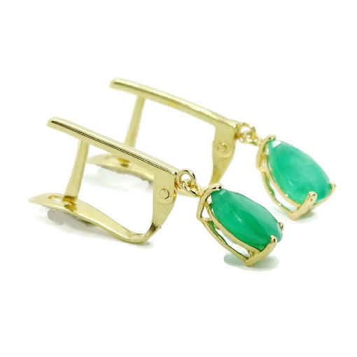 Preciosos pendientes en oro amarillo de 18k con 2 esmeraldas naturales talla lagrima de 7x5 - Imagen 5