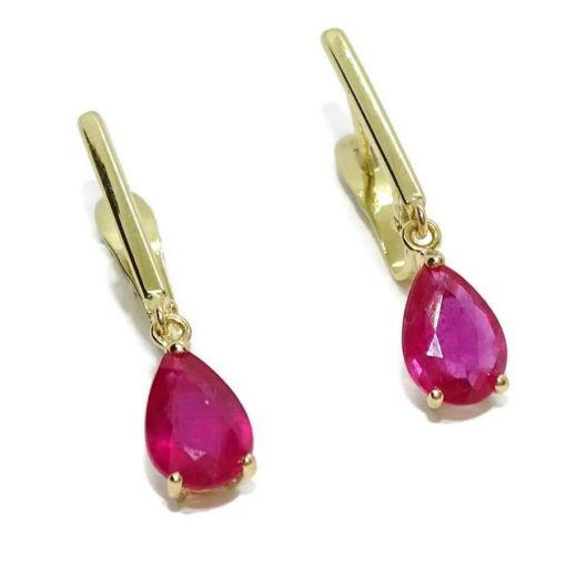 Preciosos pendientes en oro amarillo de 18k con 2 rubis naturales talla lagrima de 7x5 - Imagen 5