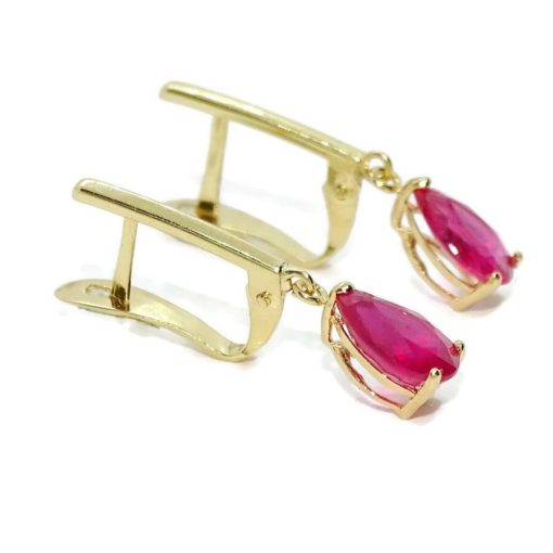 Preciosos pendientes en oro amarillo de 18k con 2 rubis naturales talla lagrima de 7x5 - Imagen 3