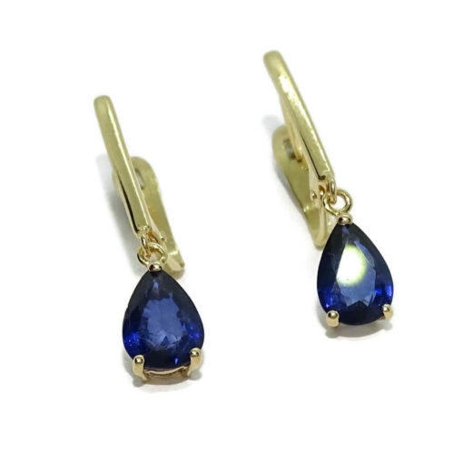 Preciosos pendientes en oro amarillo de 18k con 2 zafiros naturales talla lagrima de 7x5. - Imagen 5