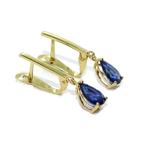 Preciosos pendientes en oro amarillo de 18k con 2 zafiros naturales talla lagrima de 7x5. - Imagen 4