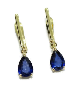 Preciosos pendientes en oro amarillo de 18k con 2 zafiros naturales talla lagrima de 7x5.