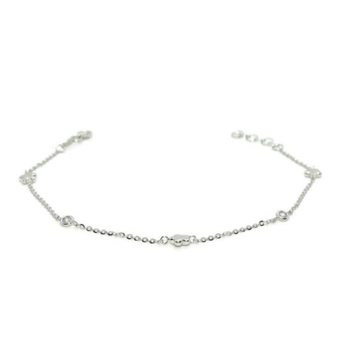 Preciosa pulsera especial ideal comunión y mujer toda de oro blanco de 18k, con flores y circonitas. 19.00 cm de larga - Imagen 6