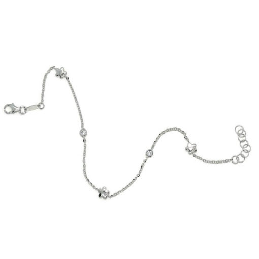 Preciosa pulsera especial ideal comunión y mujer toda de oro blanco de 18k, con flores y circonitas. 19.00 cm de larga - Imagen 5