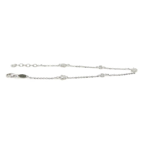 Preciosa pulsera especial ideal comunión y mujer toda de oro blanco de 18k, con flores y circonitas. 19.00 cm de larga - Imagen 4