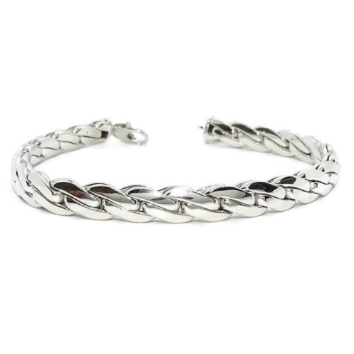 Pulsera de Oro blanco de 18k para hombre y mujer modelo trenza doble plana de 21.00 cm de Larga, 7.50mm de Ancha y 12.60 gr de Oro de 18k