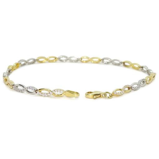 Pulsera semi-rígida de oro amarillo y oro blanco de 18k con infinitos y circonitas. - Imagen 4
