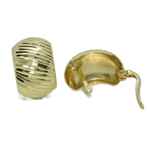 Pendientes para señora de oro amarillo de 18K media concha rallada todo brillo y cierre de pala - Imagen 5