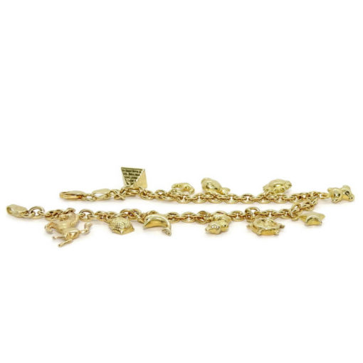 Preciosa y alegre pulsera para mujer de oro amarillo de 18k con 11 motivos y cadena rolo - Imagen 5