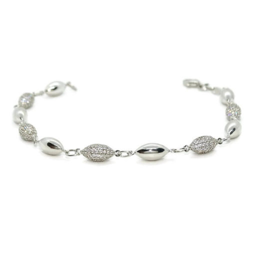 Preciosa pulsera con bellotas de oro blanco de 18k y circonitas. 19.00 cm de larga con cierre mosquetón. Peso; 6.35gr - Imagen 7