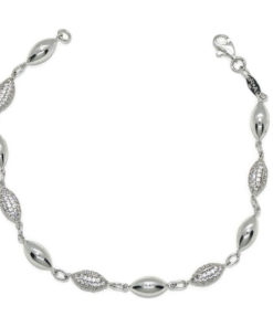 Preciosa pulsera con bellotas de oro blanco de 18k y circonitas. 19.00 cm de larga con cierre mosquetón. Peso; 6.35gr