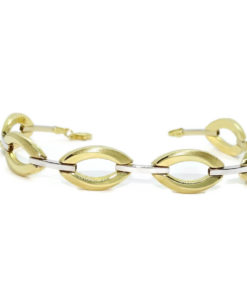 Pulsera para mujer de oro amarillo mate y brillo y oro blanco todo de 18k, semi-rígida
