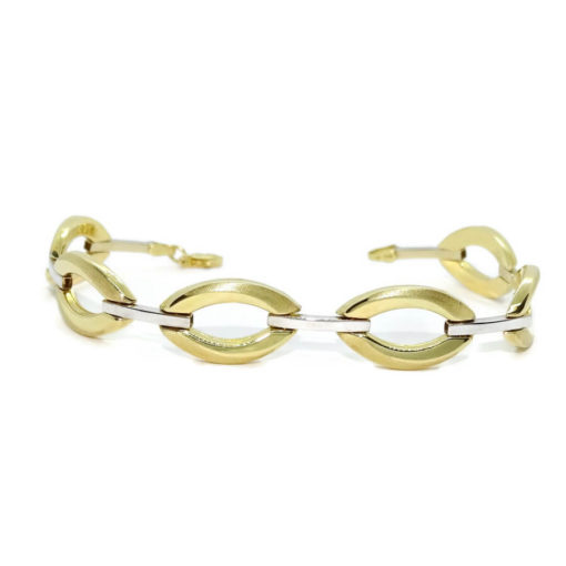 Pulsera para mujer de oro amarillo mate y brillo y oro blanco todo de 18k, semi-rígida