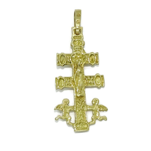 Bonita Cruz de Caravaca con sus 2 emblematicos angelitos a sus pies toda de oro de 18k. 3.00 gr de oro de 18k - Imagen 3