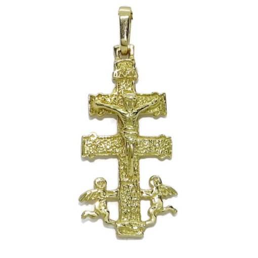 Bonita Cruz de Caravaca con sus 2 emblematicos angelitos a sus pies toda de oro de 18k. 3.00 gr de oro de 18k
