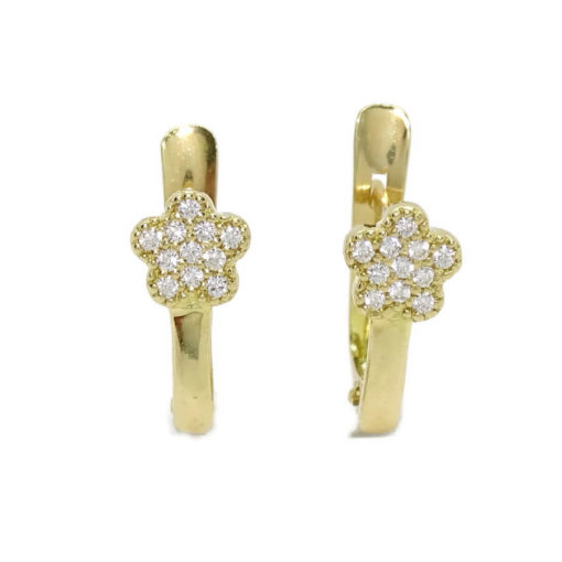 Preciosos pendientes de oro de 18k para niña con flores y circonitas. Cierre pala. Ideal comunión.