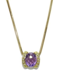 Precioso collar de oro amarillo de 18k con una espectacular amatista y diamantes