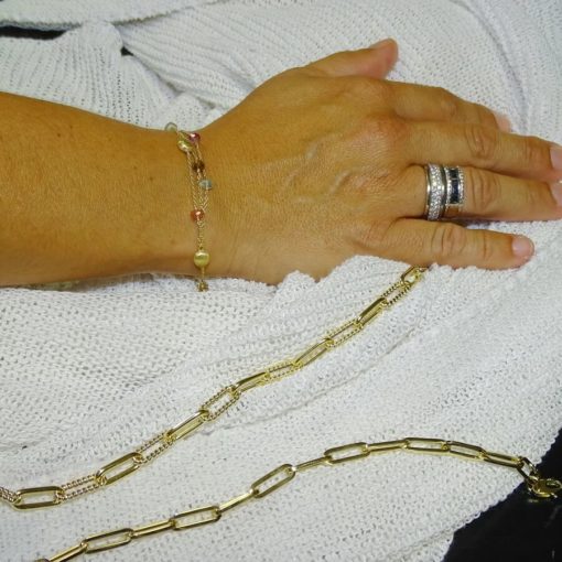 Pulsera de oro amarillo de 18k con 10 piedras de color de 5.00 mm y 5 pepitas de oro mate de 6.00 mm. - Imagen 2