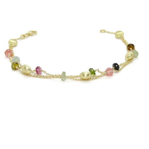 Pulsera de oro amarillo de 18k con 10 piedras de color de 5.00 mm y 5 pepitas de oro mate de 6.00 mm. - Imagen 10