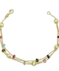 Pulsera de oro amarillo de 18k con 10 piedras de color de 5.00 mm y 5 pepitas de oro mate de 6.00 mm.