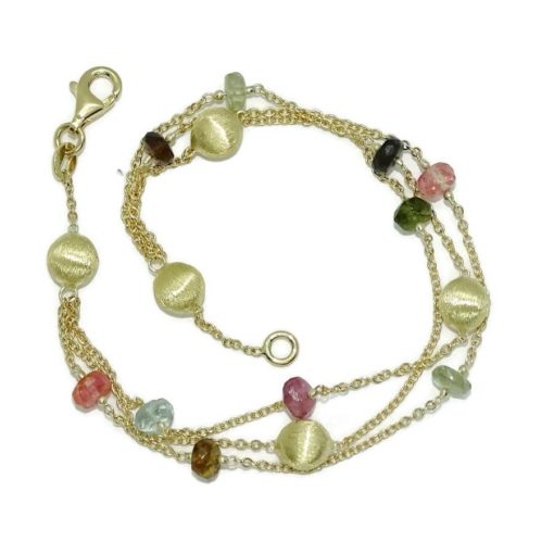 Pulsera de oro amarillo de 18k con 10 piedras de color de 5.00 mm y 5 pepitas de oro mate de 6.00 mm. - Imagen 8