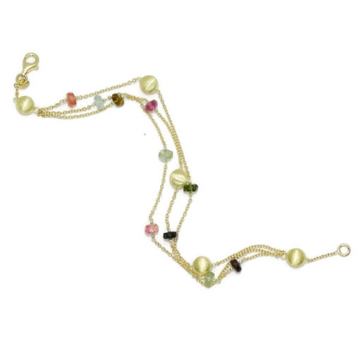 Pulsera de oro amarillo de 18k con 10 piedras de color de 5.00 mm y 5 pepitas de oro mate de 6.00 mm. - Imagen 7